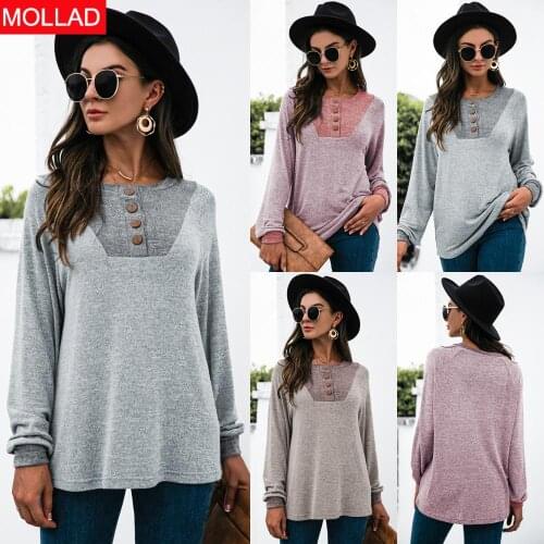 2021 Autumn and Winter Hot Sale Long Sleeve Button Splicing Knitwear Women Tops