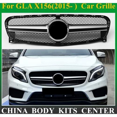 Front Grill Mesh Auto Grille For Mercedes GLA Class X156 GLA63 Amg Design Silver ABS Replacement Car Front Bumper 2014-2016