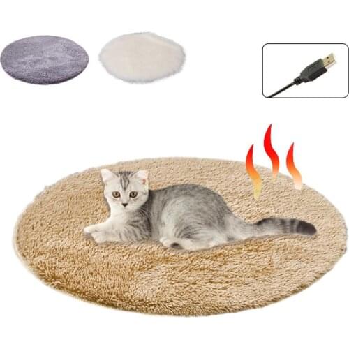 Pet Heating Plush Pad Usb Electric Mat Constant Temperature Pet Bed Blanket Puppy Heater Portable Cat Winter Sleep Roud Cushion
