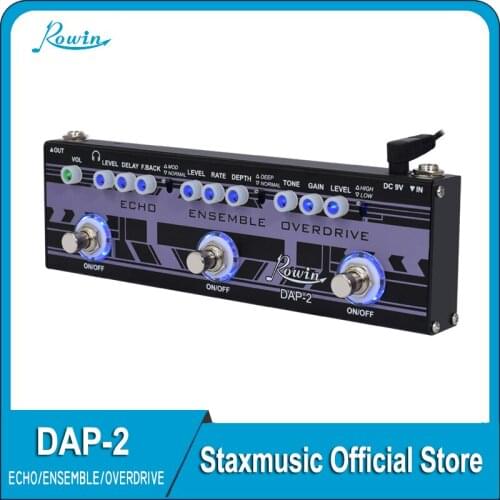 Rowin Guitar Multi-Effect Pedal Echo,Ensemble,Overdrive 3-in-1 Series Analog Digital Mingle Effects Pedals