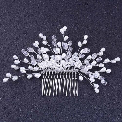 Pearl Crystal Beads Bride Hair Combs Silver Color Hair Combs Headpiece Tiara Women Wedding Accessories Bridal Hair Jewelry SL