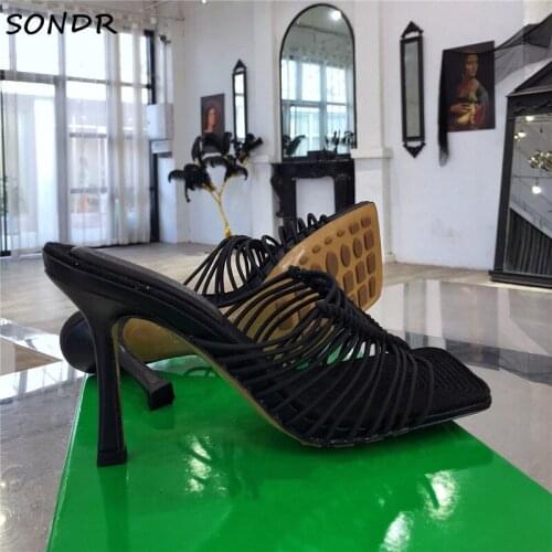Fashion Womens Rope Strap Gladiator Sandals Ladies Weave High Heels Slippers Summer Slip On Stretch Strippers Shoes Woman 2021