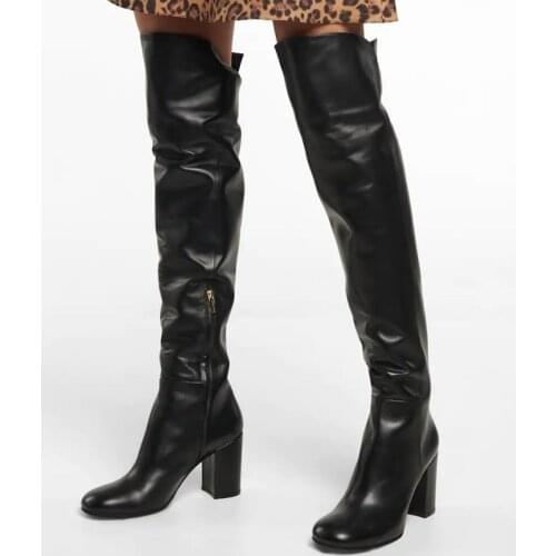 Brand simple cow leather+microfiber autumn winter boots shoes woman over the knee high boots high heel white black riding boots