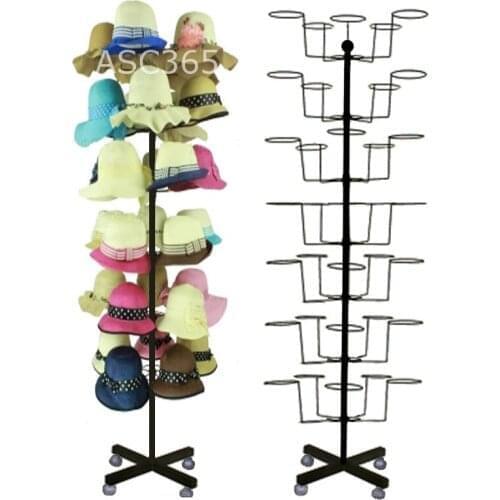 Hat - Black Cap Display Retail Hat Cap Rack Rotating Spinner Metal Stand Floor