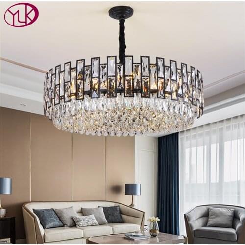 Modern black crystal chandelier for living room luxury home decor hanging light fixture dining room led cristal lamp