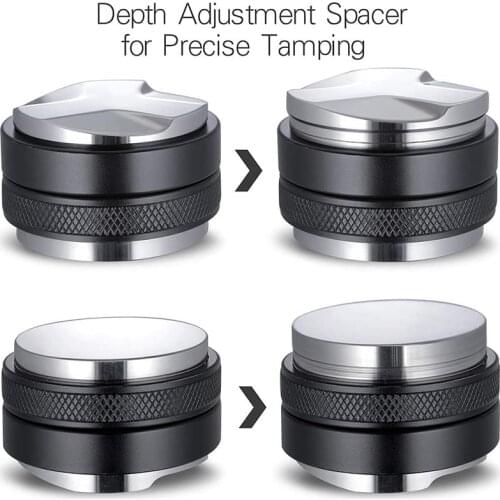 51 MM Black/Silver Espresso Tamper & Distributor, Dual Head Coffee Leveler, Adjustable Depth-Professional Espresso Hand Tampers