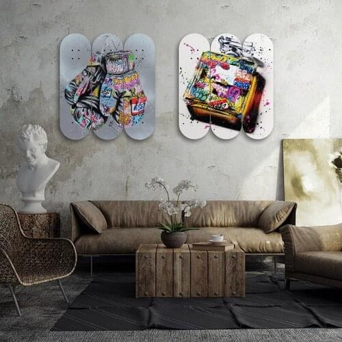 Street Graffiti Decorative Board Pop Art Skateboard Wall Art Skate Deck Mural Wall Hanging for Men Cave Living Room Decor