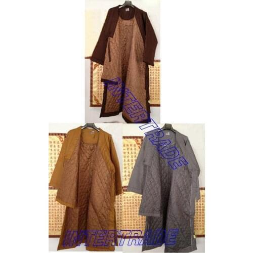 Unisex brown/gray/yellow winter warm monks robeslay zensuits Buddhism uniforms buddhist meditation martial artscoat high quality