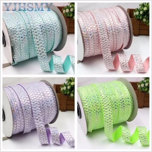 YJHSMY E-17719-69,16 mm Pure color hot silver printing elasticity Ribbon,10 yards DIY handmade hair accessories material