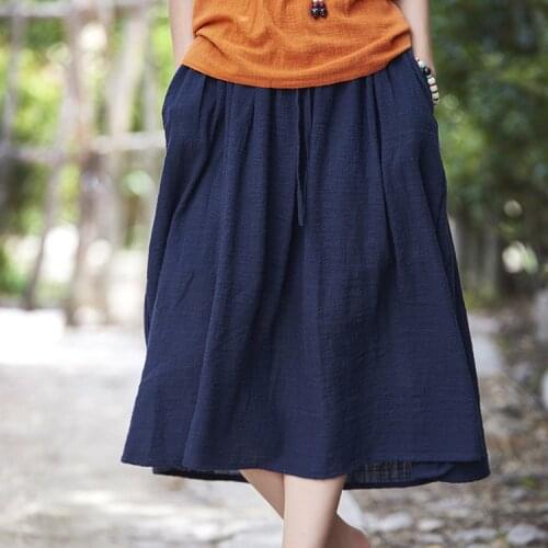 Women Loose Elastic Waist Summer Autumn Skirts Ladies Solid COlor Vintage Skirt Female Loose Skirts