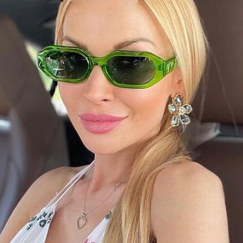 Green Polygonal Square Sunglasses For Women Trendy 2021 Brand Notch Designer Small Frame Sun Glasses Men Hippie Eyewear очки