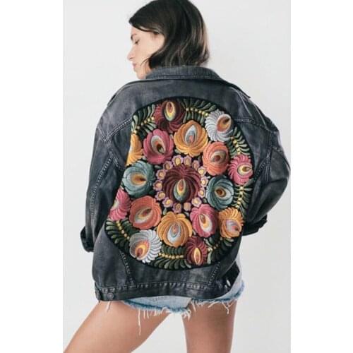 YAMDI Denim jacket 2020 new autumn winter floral Embroidery vintage denim coat long sleeve Outerwear jacket for women coatee