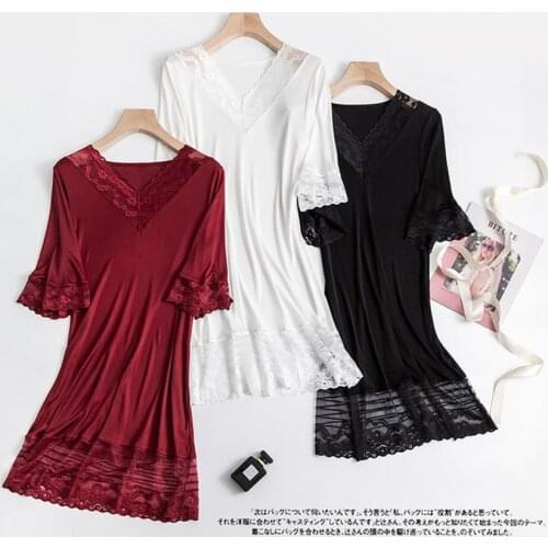 Womens 50% Silk 50% Viscose Lace V Neck Sleep Dress Sleepwear Nightdress Nightgown TG110