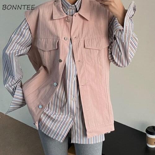 Vests Women Pink Sweet Candy Color Students Korean Style Spring Ins Sleeveless Outwear Leisure Trendy Chic Soft Single Breasted