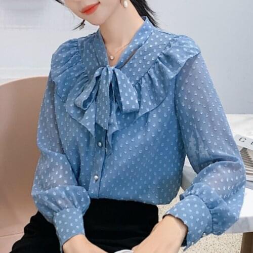 Fashion Women Blouses 2021 Ruffles V-neck Chiffon Blouse Shirt Ladies Tops Long Sleeve Blouse Women Womens Tops And Blouses C779