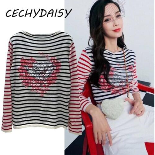 2021 Autumn Winter Knitted Sweater Pullovers Women O-Neck Love Casual Striped Designer Brand High Street Traf Tops Y2k Jumper Za