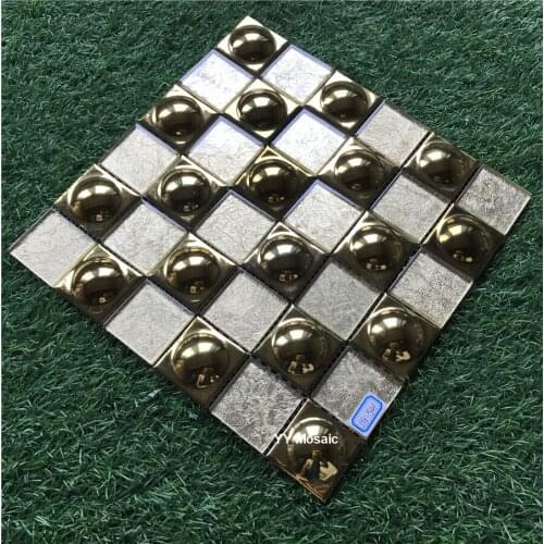 Gold Ceramic Cap mixed Foil Crystal Glass Mosaic Tile for DIY Kitchen bathroom Showroom Display Frame Wall Tile Decoration