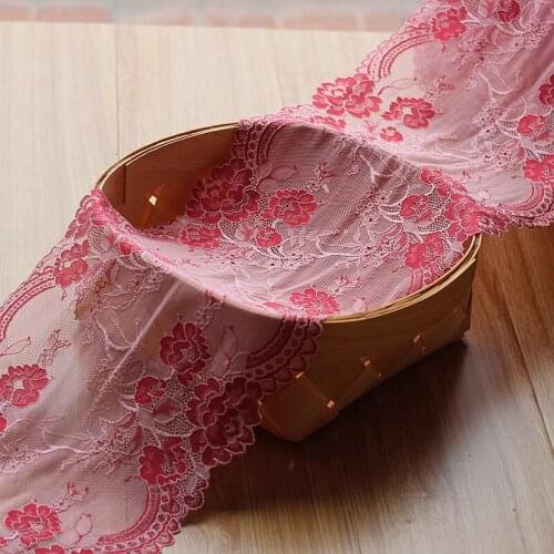 2yds/lot, PEONY PINK/RUBY Handmade Hair Decoration Wide Elastic Stretch Lace Trim Wedding Dress Skirt Lace Trim wide 21cm