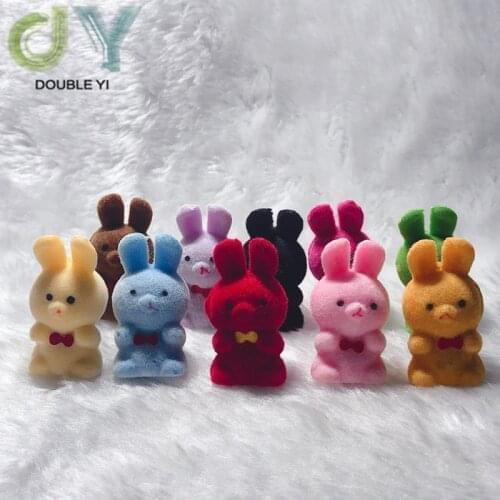 20pcs/pack Mini Flocking Doll Bunny Key Chain For Bag Phone Car Decoration Furnishing Articles Multicolour