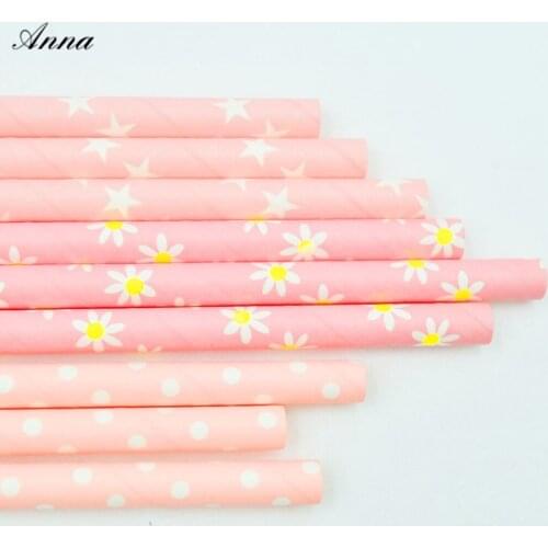25pcs pink striped flower dot mixed kids birthday wedding decorative party decoration event supplies drinking Paper Straws