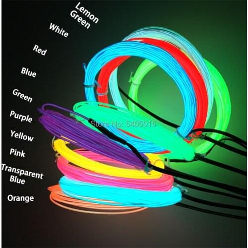 5Meters 1.3mm By DC-3V Flexible Neon Light EL Wire Rope tape Cable Strip LED Neon Lights Wedding DJ For Holiday DIY Decoration