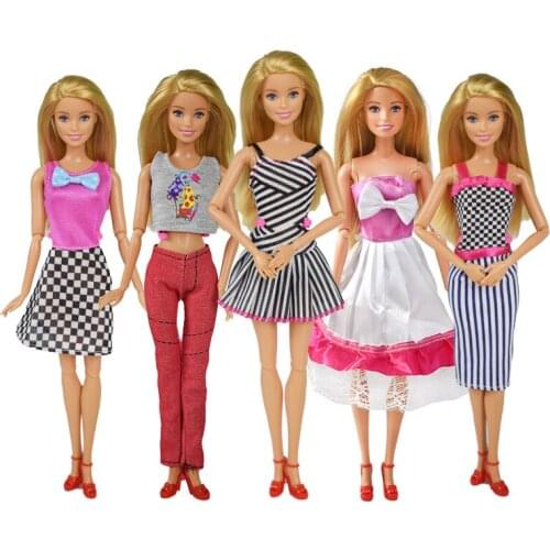 5 Pcs/lot High Quality Striped Plaid Dress Doll Clothes Accessories Manual Homemade Dress Childrens Toy for 12 Inch Doll Dress