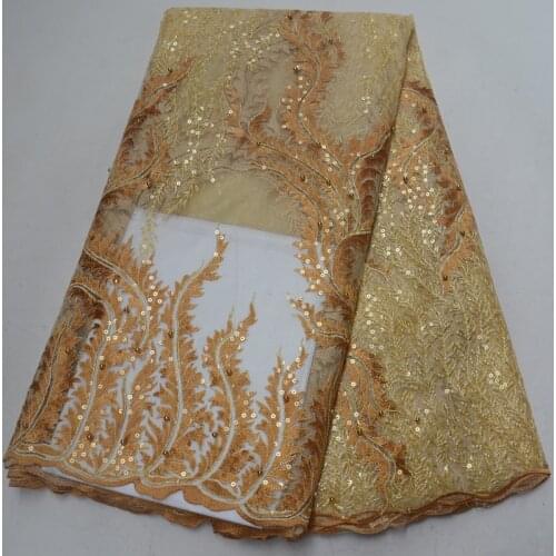 5yards/pc) high grade French net lace fabric fashion African tulle lace with fantastic embroidery and sequins for party FLP142