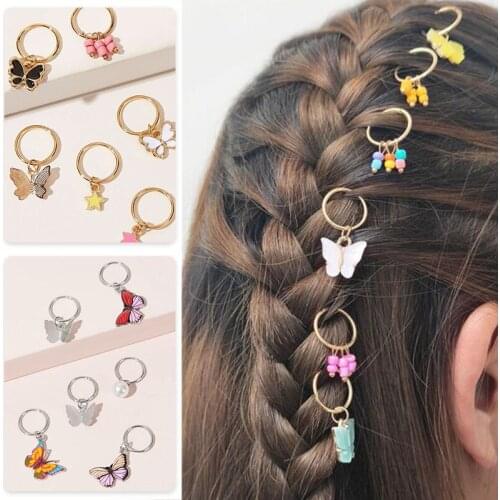 6pcs/Pack Butterfly Charms Hair Braid Dread Dreadlock Beads Clips Cuffs Rings Jewelry Hairpin Clasps Hair Accessories Tools
