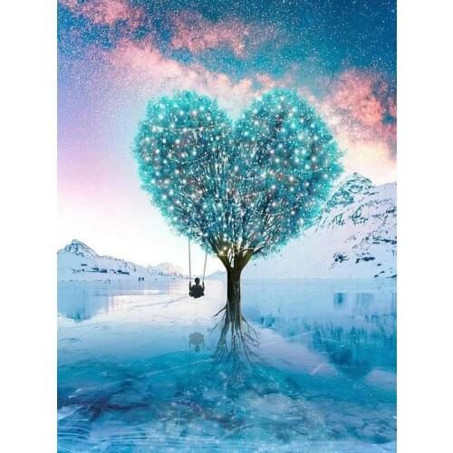Diy Diamond Painting Cross Stitch Blue Heart Tree 5D Full Diamond Mosaic Diamond Embroidery Rhinestones