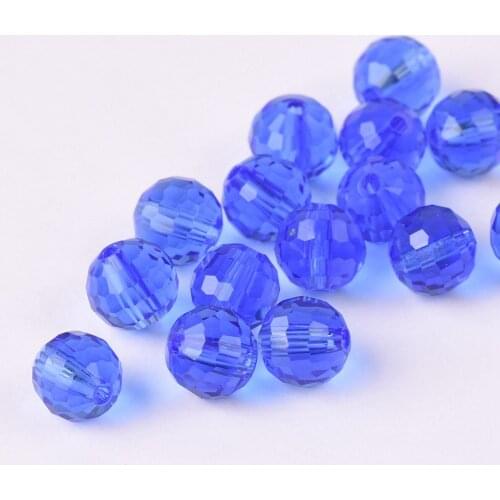 50pcs Blue 96 Facets Round 8mm Faceted Crystal Glass Loose Beads Lot for Jewelry Making DIY Crafts