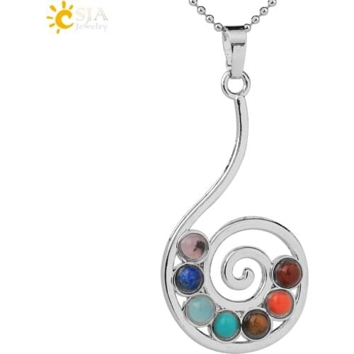 CSJA 1pc 2016 New Fashion Yoga Reiki Symbols piedras pendentif chaine 7 Chakras Healing Stones Pendant Necklace Pendulum E038