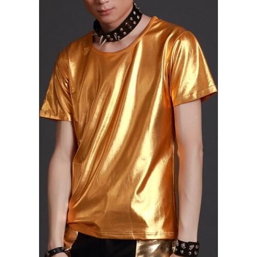 Nightclub Male Singer Personality Slim Solid Color Short Sleeved T-Shirt Jazz Stage Performance Clothing Bar Dj Hip Hop DNV11970