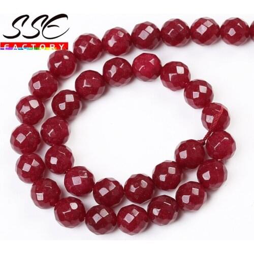 Wholesale Faceted Red Jades Beads Natural Stone Beads 15"Strand 4/6/8/10/12mm For Jewelry Making DIY Bracelet Accessories F61