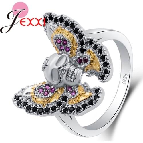 European Styles Skull&Butterfly Shape Cool Rings For Women Dance Party Fingers Jewelry Top Quality Cubic Zirconia