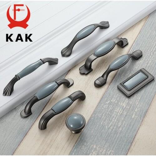 KAK Mediterranean Blue Ceramic Cabinet Knobs and Handles Gray Wardrobe Door Pulls European Furniture Handle Cabinet Hardware