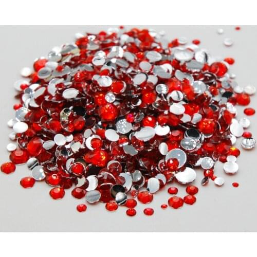 Mixed Sizes Light Siam Color Round Acrylic Non Hotfix Flatback Glue On rhinestone Nail Art Stones For Wedding Clothing Decorate