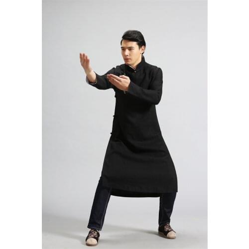 Retro Mens Long sleeve Chinese style Jacket Kung Fu Coat Solid Race breeze Tang Suit Male Clothing Slim long Causal overcoat