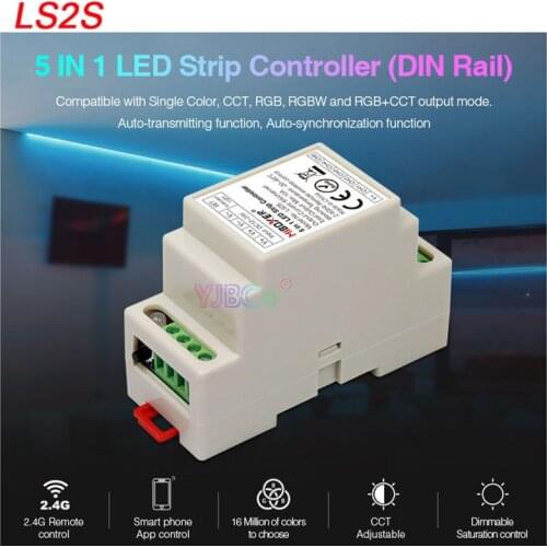 Miboxer 5 in 1 DIN Rail LED Strip Controller LS2S Single color/CCT/RGB/RGBW/RGB+CCT Lamp Tape dimmer DC12V 24V Max10A