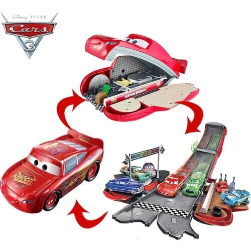 Original Disney Pixar Cars 3 Transforming Lightning McQueen Stunt Slide Track Toy Children Boy Birthday Gift DVF38