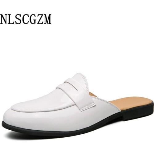 Mules Slippers Men Summer 2021 Patent Leather Slippers for Men Casual Half Shoes for Men Designer Slippers Los Zapatos De Hombre