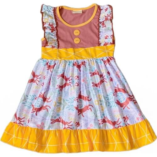 2019 NEW girl clothing Summer brown top rabbit pattern frock boutique Infants toddler Kids ruffles little girl princess dress