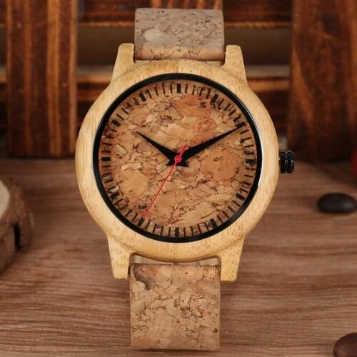 New Fashion Cork Slag Dial Wood Watches Men Women Quartz Watch Dress Original Bamboo Wooden Male Clock Gifts Relogio Masculino