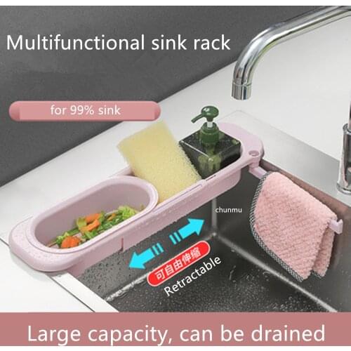 New Kitchen Sink Strainer Drain Retractable Sink Stand Retractable Rack Storage Drainage Basket Sponge Soap Holder Drain filter