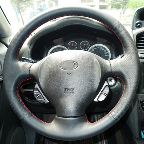 BANNIS Black Artificial Leather DIY Hand-stitched Steering Wheel Cover for Old Hyundai Santa Fe