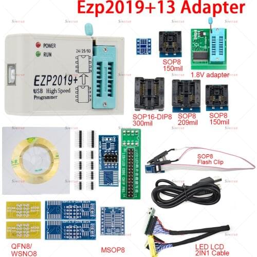 Genuine EZP2019 SPI Programmer Support 24 25 93 EEPROM Flash BIOS Chip With 12 Socket Fast Reading Smart Programming Caculator