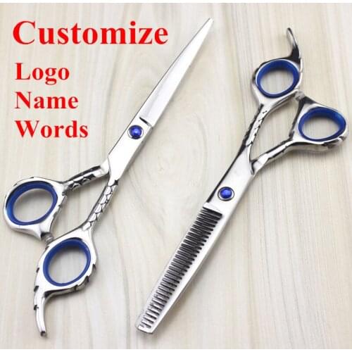 Custom professional 440c 6 inch snakeskin hair scissor cutting barber makas thinning cut shears tools hairdressing scissors set