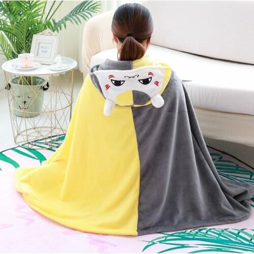 Plush Cat Winter Hooded Cape Cloak Cartoon Animal Dinosaur Duck Hamster Coral Fleece Blankets Hoodie Warm Poncho Peluches Gift