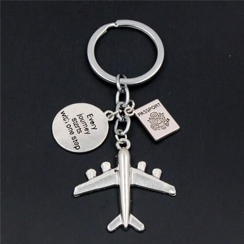 Earth Airplane Keychain Charm Travel Aircraft Pendant Keyring Friendship Party Gift Jewelry Diy Passport Key Chain K2186