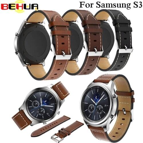 Watch Band 22mm Genuine Leather Strap for Samsung Gear S3 Classic Frontier Straps with Steel Buckle Wrist Bracelet Brown Black