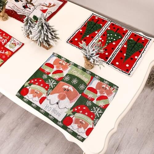 Christmas Table Mats Merry Christmas Placemat Ornament Heatproof Cloth Kitchen Decor For Home Xmas Santa Claus Hat Cutlery